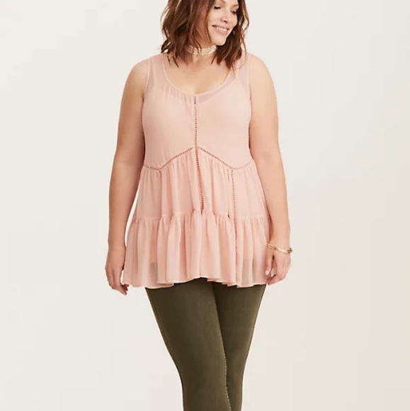 TORRID / 1X / Chiffon Blush Lace Up Side Tank Top - Picture 1 of 10